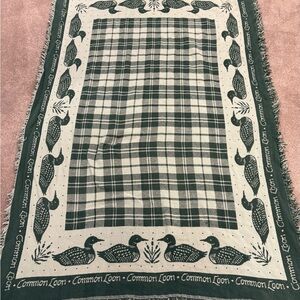 Common Loon Green and Cream Throw Blanket